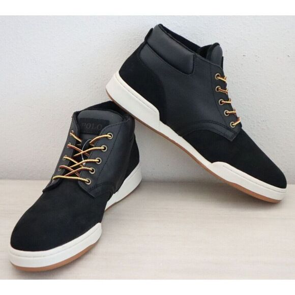 Polo Ralph Lauren Men's Sz 10 Black Waterproof Leather-Suede Sneaker Boot - Picture 1 of 13